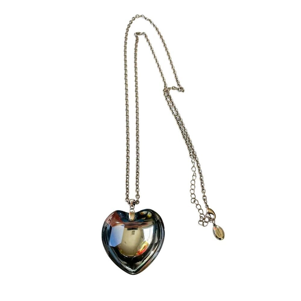 Armani Exchange Smoky Gray Crystal Heart Pendant Silver-Tone Chain Necklace